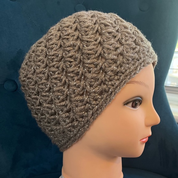 Messy Bun Beanie Sparkle Holiday Edition! Crocheted by seller soft acrylic - Picture 4 of 9
